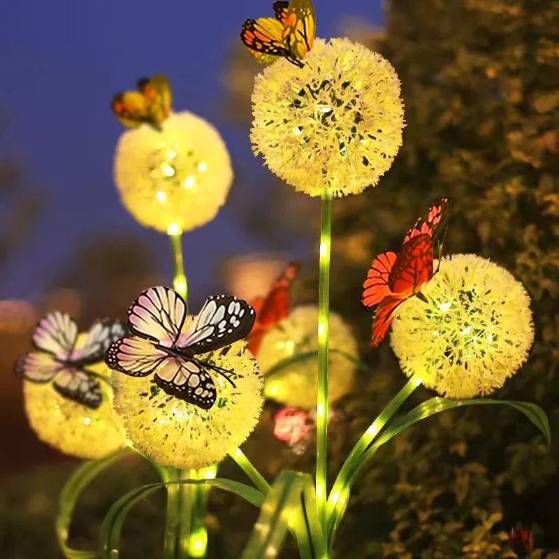 Outdoor Yard Power Stake - Luminária Solar Borboleta Dente-de-leão LED para