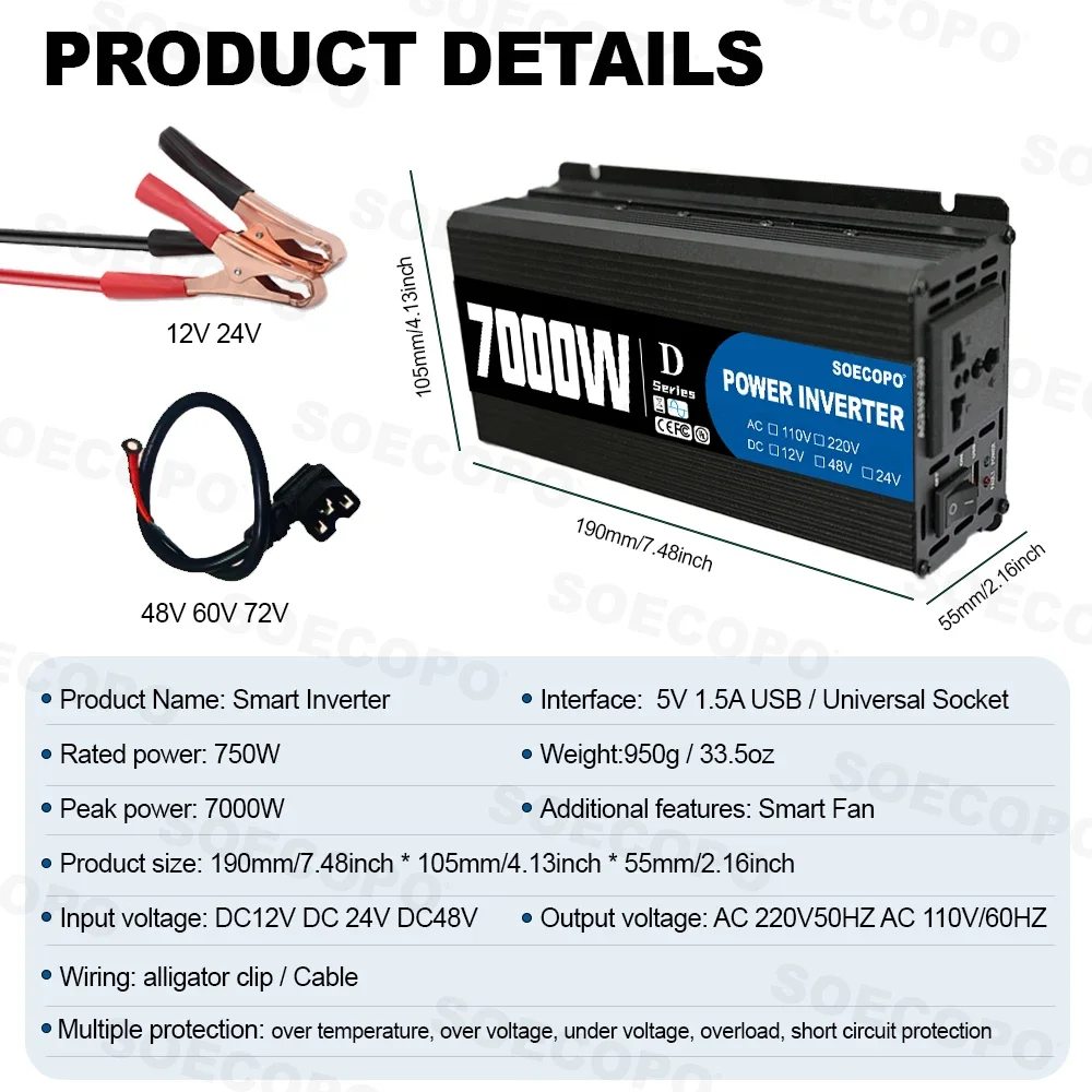 Soecopo 7000w inversor de potê - Outdoor Power Inverter avaliação e preço